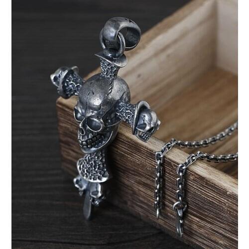 Cross Skull 100% 925 Sterling Silver Pendant High Detail Cross Skull Mens Biker Hiphop Rock Punk Handmade Pendant Jewelry Gifts