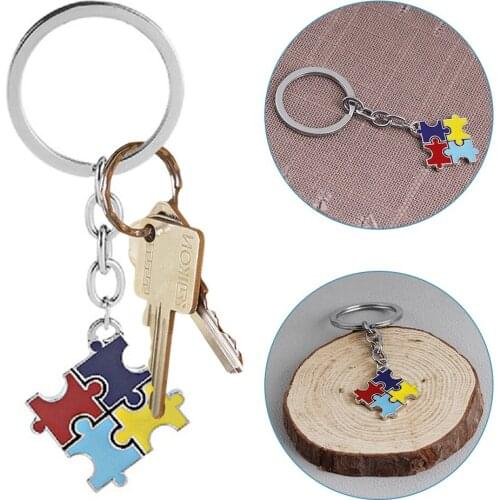 1PC Crystal Autism Hope Jewelry Multi-Colored Enamel Autism Awareness Puzzle Piece Heart Pendant Chain Necklace