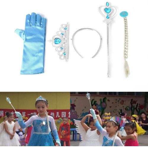 Elsa Anna Tiara Princess Crown Wig Wand Gloves Christmas Cosplay Elsa Set 77HD