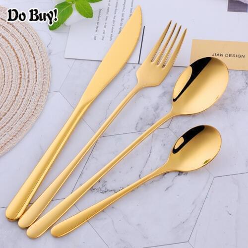 16/24Pcs Gold Dinnerware Set Stainless Steel Colorful Tableware Set Knife Fork Spoon Flatware Set Cutlery Set