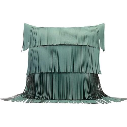 Handmade Green Leather Tassel Decorative Cushion Cover For Living Room Home Decor Luxury Waist Pillowcase Sofa Cushions 45x45cm