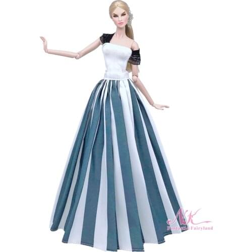 NK 2 Items/Set Fashion Stripe Dress+ White Swimsuit For 1/6 Doll Wedding Dress For Barbie Doll Accessories Skirt Toys