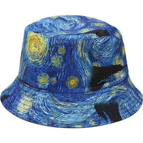 2021 New Fashion Starry Night Painting Fisherman Hat Harajuku Reversible Bucket Hats For Women Men Hip Hop Bob Gorro Fishing Cap