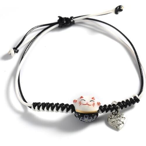 New Arrival Fashion Jewelry Adjustable length Lucky Ceramic Cat Beaded Bracelets for women handmade jewelry Wholesale Factory