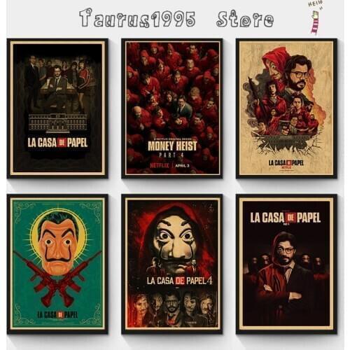 New Spanish suspense movie La casa de papel retro style kraft paper poster banknote house wall wall art decoration poster