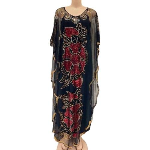 New Style African Womens Clothing Dashiki Abaya Fashion Gauze Fabric Sequins Bat Sleeve Loose Dress Free Size Single Piece