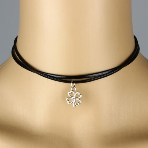 Charm Vintage Gothic Punk Four Leaf Clover Simple Choker Friend Family Party Lucky Leather Pendant Necklace Jewelry Collar