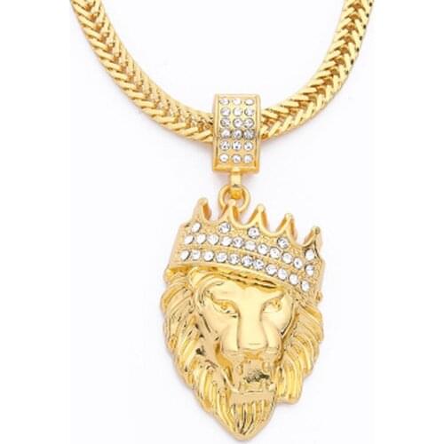 Lion Crystal Crown Pendant Necklace Gold Collarbone Necklace for Women Girls Luxury Jewelry 2021 Collier Femme Drop Ship