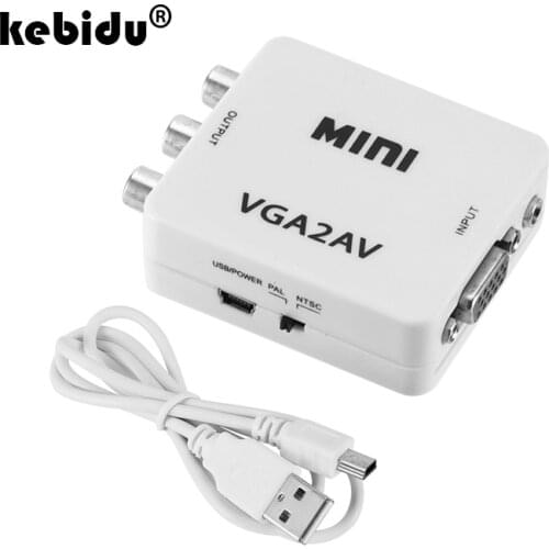 Kebidu Mini VGA to AV RCA Converter+3.5mm Audio VGA2AV/CVBS Adapter for PC to TV HD Computer VGA input to AV output Converter