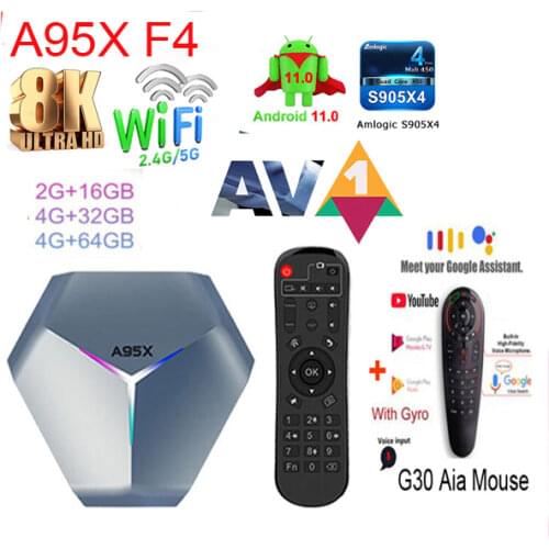 A95X F2 4K Smart TV Box Android 9.0 Box TV 4GB 64GB Amlogic S905X2 2.4G/5G Wifi BT4.2 optional Voice Control Remote Google TV
