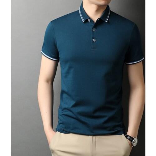Cotton Mens Polo Shirt Quick Dry Short Sleeve Pique Jersey Golf Shirts Men Solid Color Slim-fit Basic Designed Striped Collar