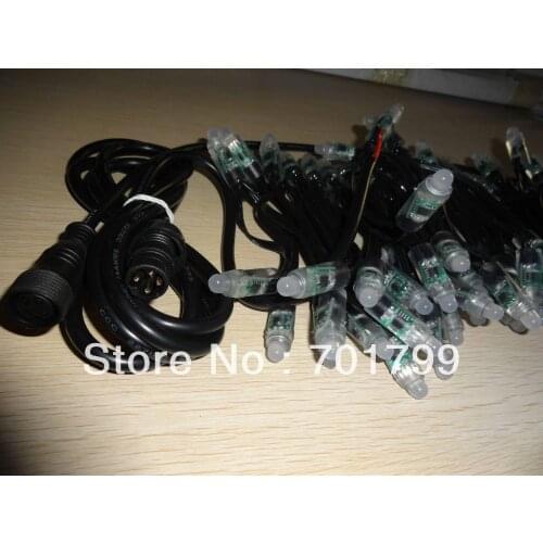 100pcs DC12V input IP68 WS2811 LED pixel light,all black wire,input end with 2m long 4core male conector
