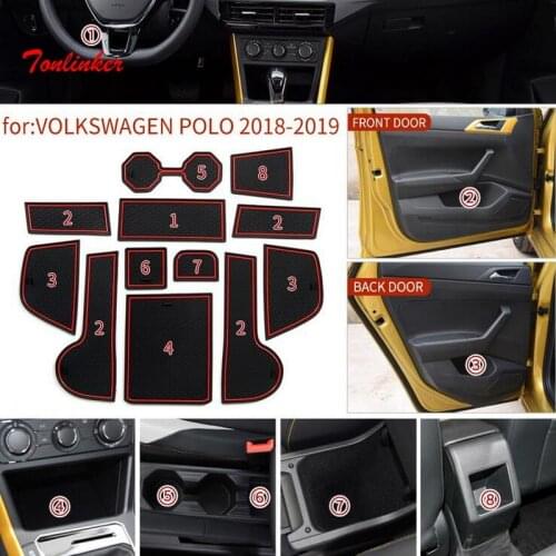 Tonlinker Interior Car Gate Slot Pad Cover Case Sticker For Volkswagen POLO MK6 2018-21 Car Styling 12 PCS PVC Cover Stickers