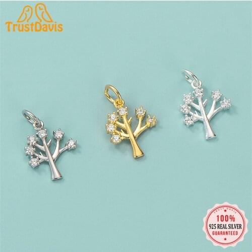 TrustDavis Real 925 Sterling Silver Fashion Sweet Life Tree Shiny CZ Charm Pendant Handmade DIY Accessories Fine Jewelry HY326
