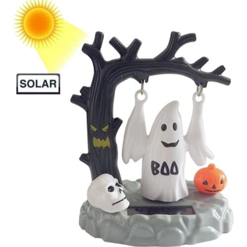 Car Ornaments Halloween Ghost Solar Power Bobbling Dancing Toy Shaking Head Toys Dashboard Decor Auto Interior Car Decoration