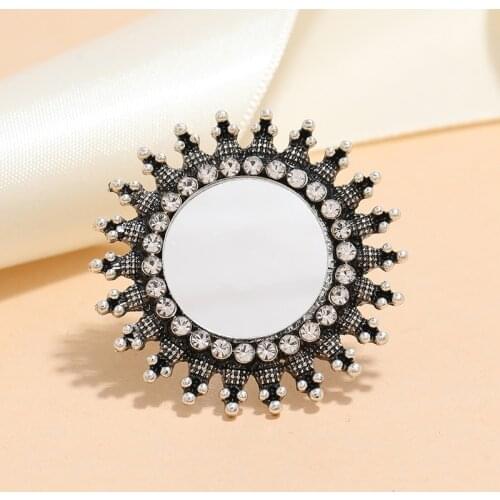 Vintage Mirror Rhinestone Rings for Women Boho Adjustable Sunflower Gold Silver Color Metal Band Ring Gypsy Tribal Jewelry Gift