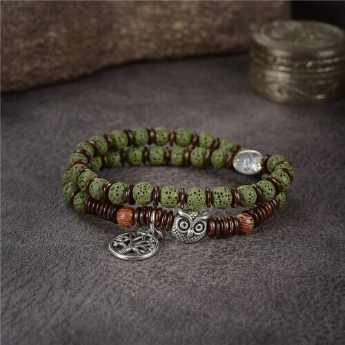 Vintage Natural Green Volcanic Beads Tibetan Buddha Bracelet Chakra Lava Stone Diffuser Bracelets Jewelry Gifts for Women Y1021