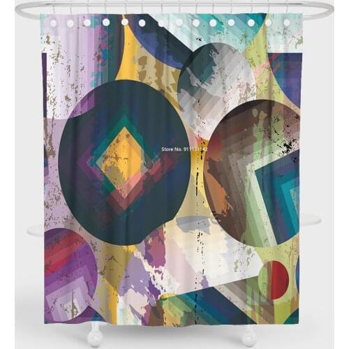 Stylish Geometric Print Shower Curtain Polyester Waterproof and Mildew Proof Shower Curtain Bathroom Decorative Home Textile