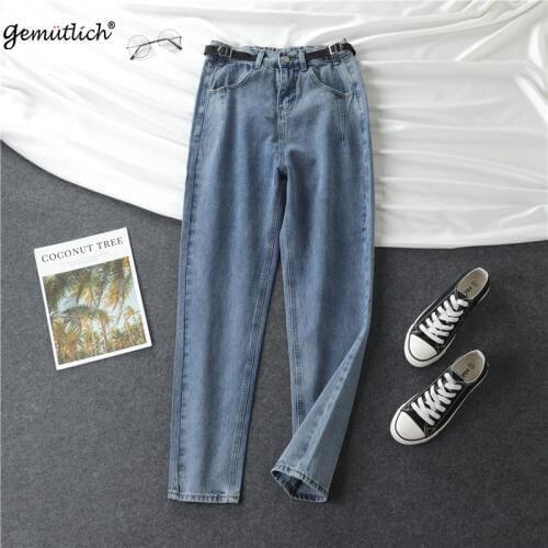 2019 GEMUTLICH Denim Full Length Women Harem Pants Loose Straight Casual Trousers Big Size High Waist Autumn