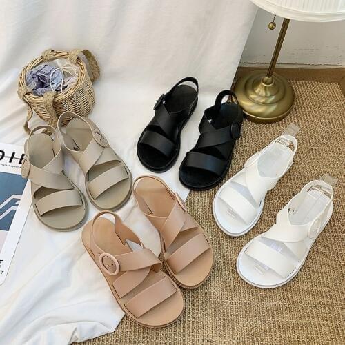 2020 Womens All-match Outside Sandals Sandals Female 2020 Summer New Flat Shoes Casual Fashion Soild Color Sandals