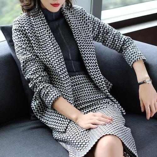 2019 Autumn Winter Runway Plaid Two Piece Set Women Skirt Suit V Neck Tweed Blazer Jacket + Bodycon Mini Pencil Skirt AA5147