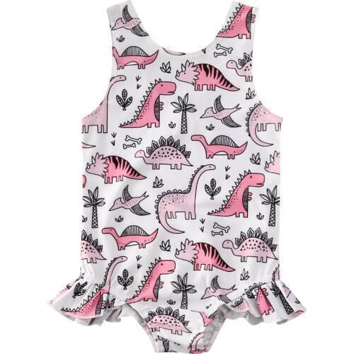 1-5Y Toddler Baby Kid Girls Cartoon Swimsuit Dinosaur Ruffles Bodysuit Summer Swimwear Children Beach wear Bathing Suit