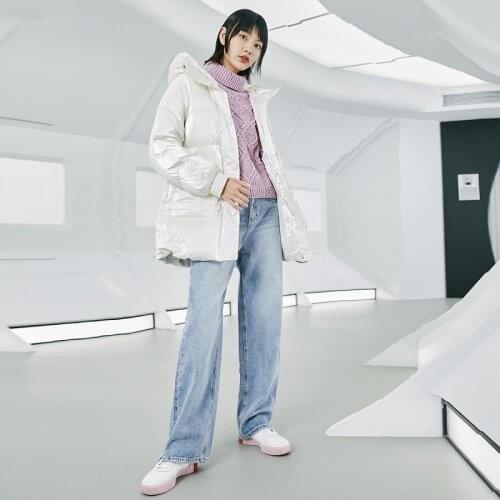 Women’s Down Coat Female Waistband For Medium Length White Hooded Collect Waist Winter Women’s Down Jacket 2021 Oversize XS-L