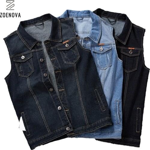 Plus Size 7XL 6XL Mens Denim Vest Ripped Jean Jacket Hip Hop Jean Coats Waistcoat Moto & Biker Men Sleeveless Jacket Male