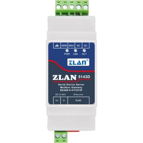 ZLAN5143D DIN Rail RS485 To Ethernet RJ45 Converter Server Device Modbus RTU TCP Gateway