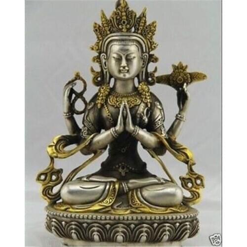 22.5 cm * / Elaborate Chinese Tibetan Buddhism Bodhisattva Four arm Kwan Yin Buddha Statue No.2