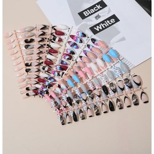 24 Pc Fantasy Starry False Nails Acrylic Press On Fake Nail Tips Artificial Nail Art Decoration Drop-shaped Manicure Decoration