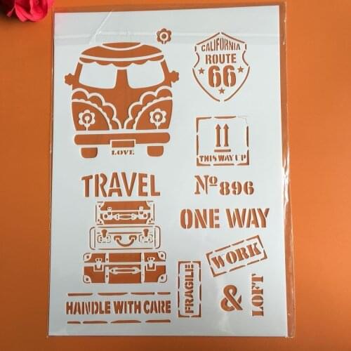 29 * 21cmCar luggage 66 DIY Stencils Wall Painting Scrapbook Coloring Embossing Album Decorative Paper Card Template