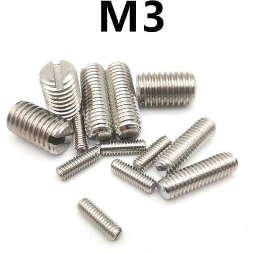 500pcs/lot M3x3/4/5/6/8/10/12mm GB73 DIN551 304 Stainless steel slotted set screw with flat point