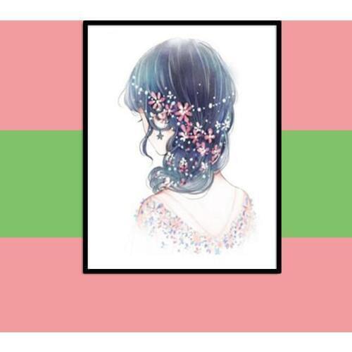 5D DIY Full Drill Round Diamond Painting Flower Girl Back Pattern Diamond Embroidery Cross Stitch Wall Stickers Hobbies