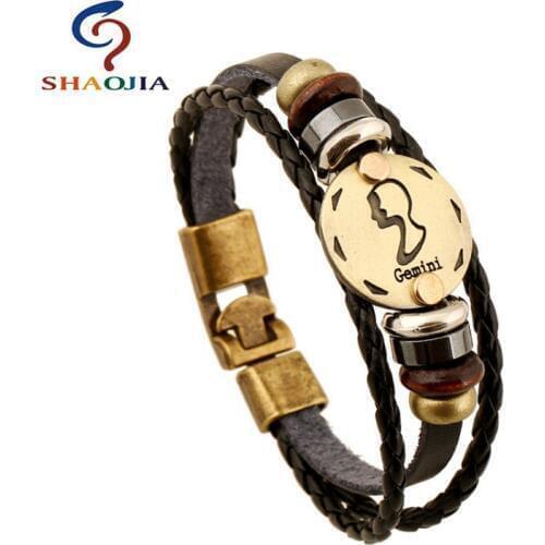 Genuine Leather Bracelets Popular Gemini constellation Beaded Cuff Bracelet For Women Men Jewelry Christmas Gift