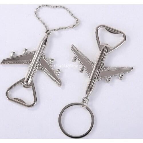 100pcs Plane Shaped Car Key Chains Bottle Opener Key Holder Airplane Wine Beer Openers Aircraft Styling Car Key Ring