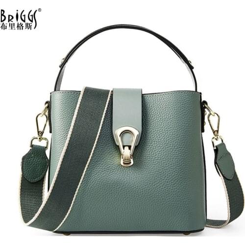 BRIGGS Quality Genuine Leather Women Handbags Bucket Crossbody Bag For Lady Designer Female Shoulder Bag Small Summer Tote Purse