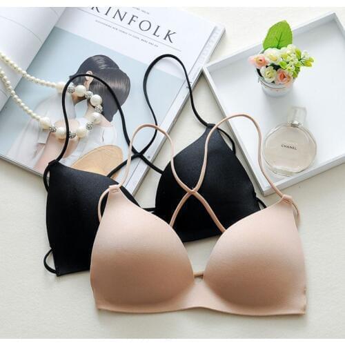 Fashion Stretch Wireless Bra Top Sexy Cross Strap Women Casual Bralette Padded Bra Intimates Female Underwear New Arrival