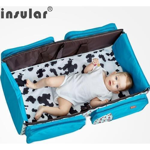 2019 Multi-function 2 in 1 Mommy Bags Folding Baby Cots with Mosquito Net Large Capacity Waterproof and Durable Outdoor Camping
