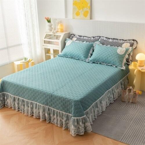 Elegant Lace Cotton Quilted Bedspread 250x250cm King Size Oversized Coverlet Queen Double Bed Sheet Quilts 2 Pillow Shams Girls