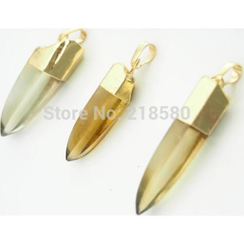 H-SP145 Crystal Citrin e Point Bullet Pendant with Gold Electroplated Cap