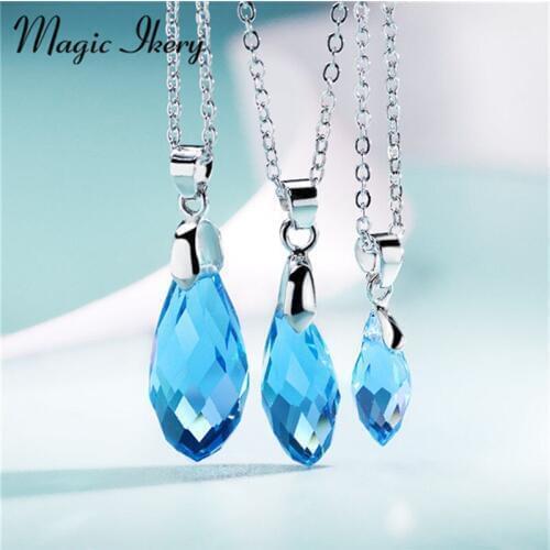 Miss Lady Classic Blue Crystal Water Drop Pendant Necklace Zircon Necklaces Pendant For Women Jewelry YT-N1137