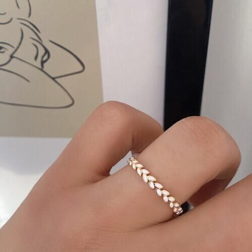 Kinel 2021 Fashion 585 Rose Gold Ring For Women Exquisite Korean White Enamel Leaf Rings Bride Wedding Fine Jewelry Wholesale