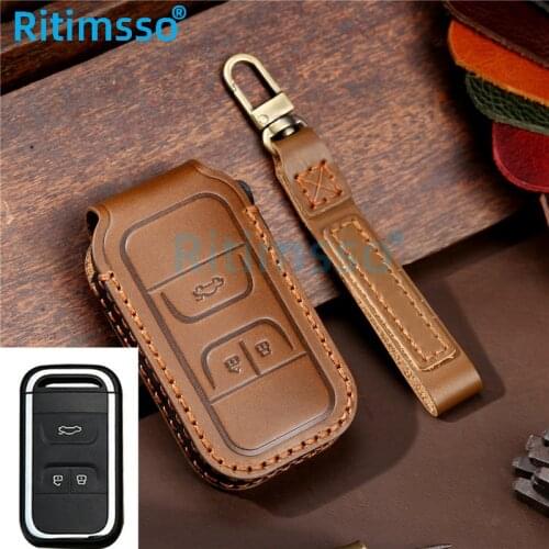 3 Buttons Handmade Leather Car Key Case Bag for Chery Tiggo Arrizo Auto Smart Remote Key Cover Holder Car Interior Accessories