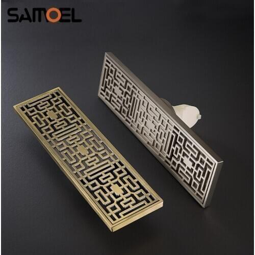Brass Antique Bronze Bathroom Square Rectangle Floor Drains Copper Brushed Nickel 30cm Shower Room Liner Drain PD826