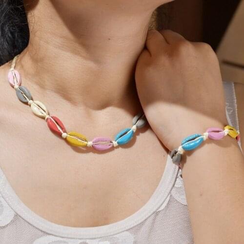 Oil drop painted alloy shell necklace Bohemian hand woven shell bracelet