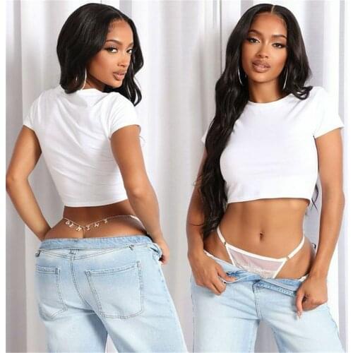 2021 Fashion Trend Womens Crystal Letter Waist Chain Sexy Slim Pure Color Thong Underwear Body Chain Gift For Friend