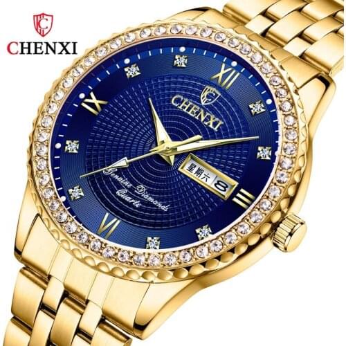 CHENXI Diamond Fashion Mens Watch Gold Diamond-studded Luxury High-end Trend Casual Business Quartz Movement Watch WA162