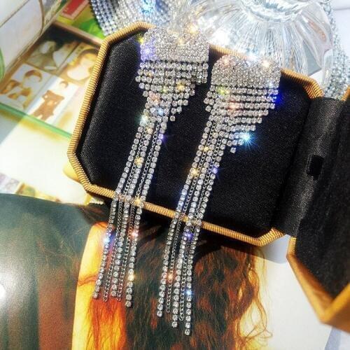 Fashion exaggerated crystal love earrings long peach heart earrings Temperament earrings women Womens gadgets