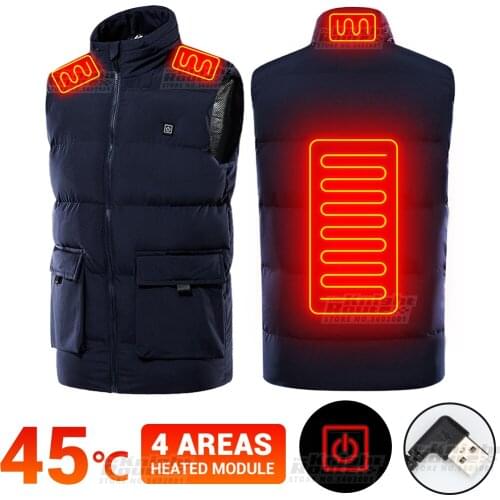 4 Areas Men Eletice Heating Jacket USB Hetaed Vest Winter Ski Motorcycle Jacket Thermal Warm Outerwaear Hiking Hunting Clothing